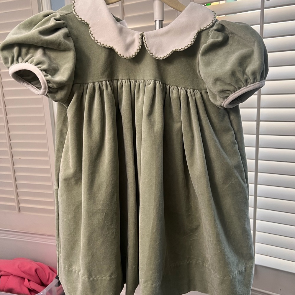 Lullaby Set Green Velvet Dress with White Collar